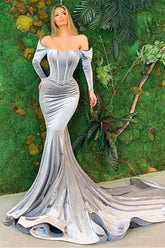 Bmbridal Velvet Long Sleeves Prom Dress Mermaid Long Evening Gowns